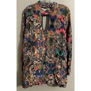 MINISTRY OF STYLE Women’s Size 8 Colorful Boho Keyhole V-Neck Tunic Mini Dress